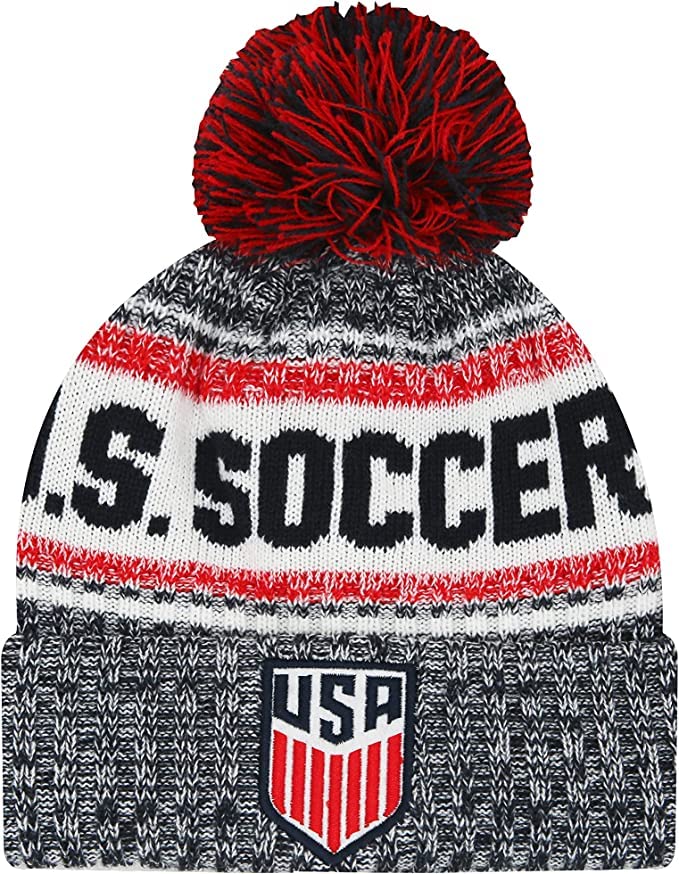 Icon Sports U.S. Soccer Adult Distressed Unisex Pom Beanie Blue