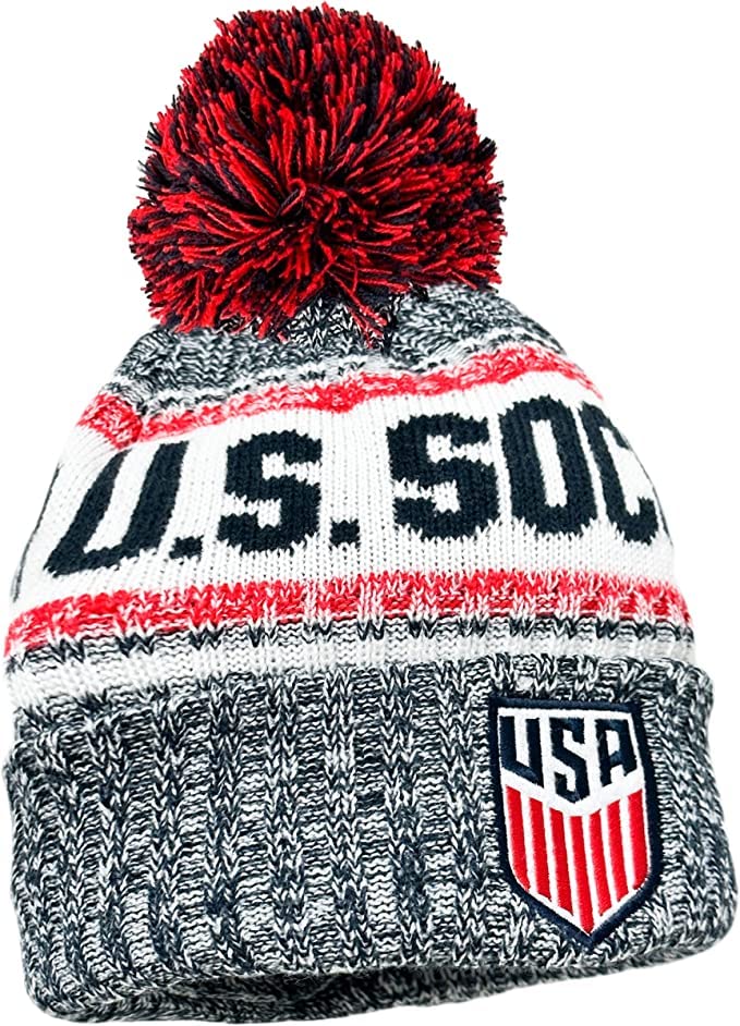 Icon Sports U.S. Soccer Adult Distressed Unisex Pom Beanie Blue