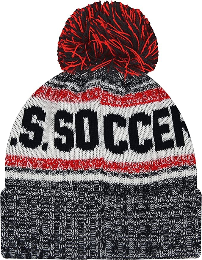 Icon Sports U.S. Soccer Adult Distressed Unisex Pom Beanie Blue