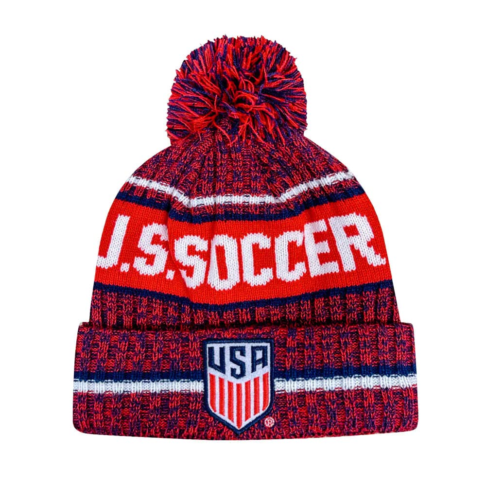 Icon Sports U.S. Soccer Adult Identity Unisex Pom Beanie - Home Red
