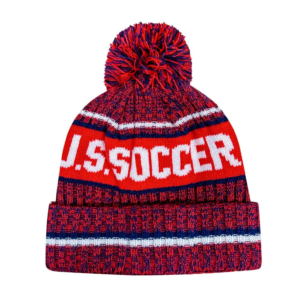 Icon Sports U.S. Soccer Adult Identity Unisex Pom Beanie - Home Red