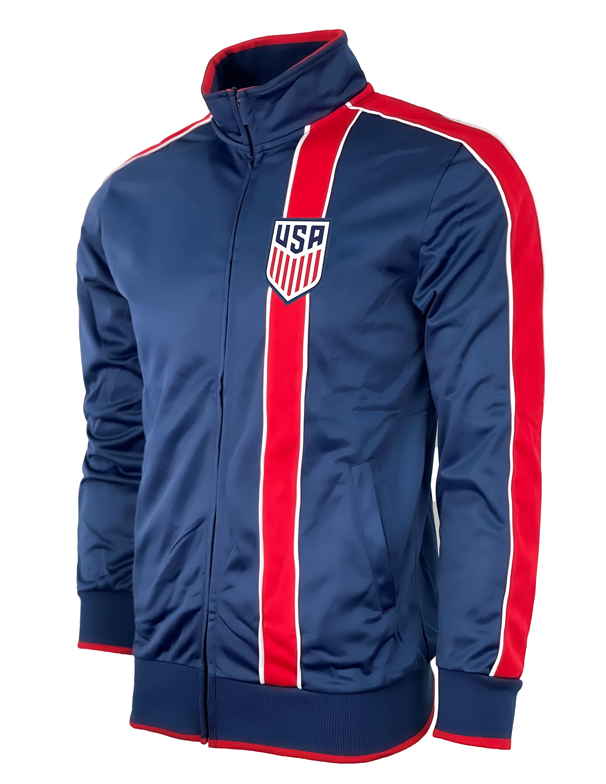 Icon Sports Licensed U.S. Soccer Full Zip Up Active - Adult Sizes - Training Soccer Track Jacket | Navy/Red
