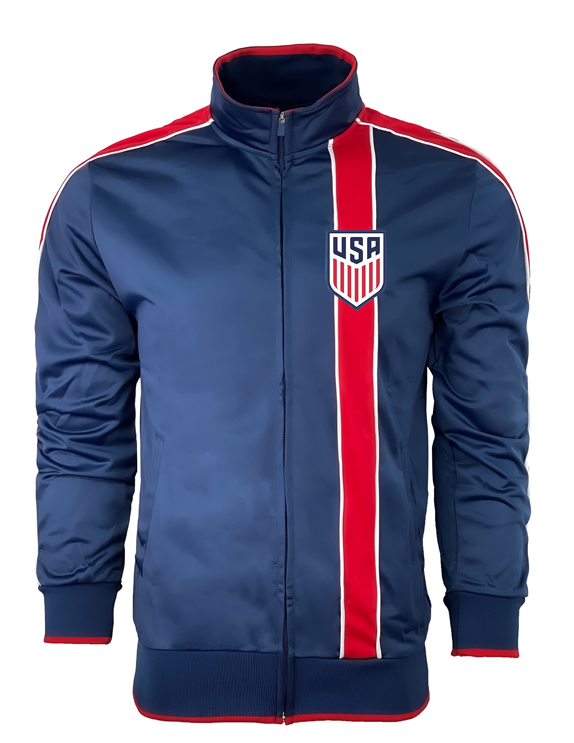 Icon Sports Licensed U.S. Soccer Full Zip Up Active - Adult Sizes - Training Soccer Track Jacket | Navy/Red