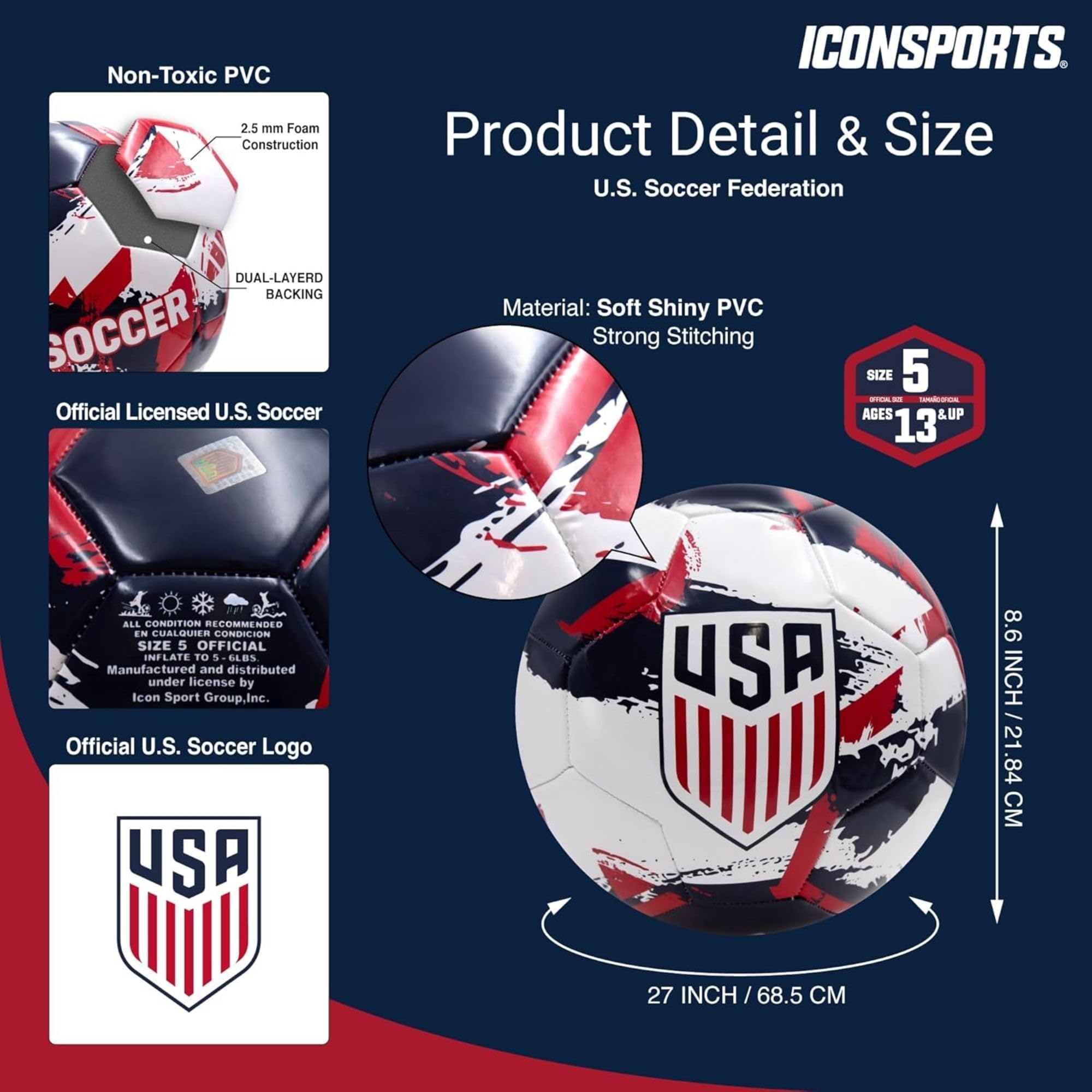 Icon Sports Officially Licensed US Soccer Federation Soccer Ball
