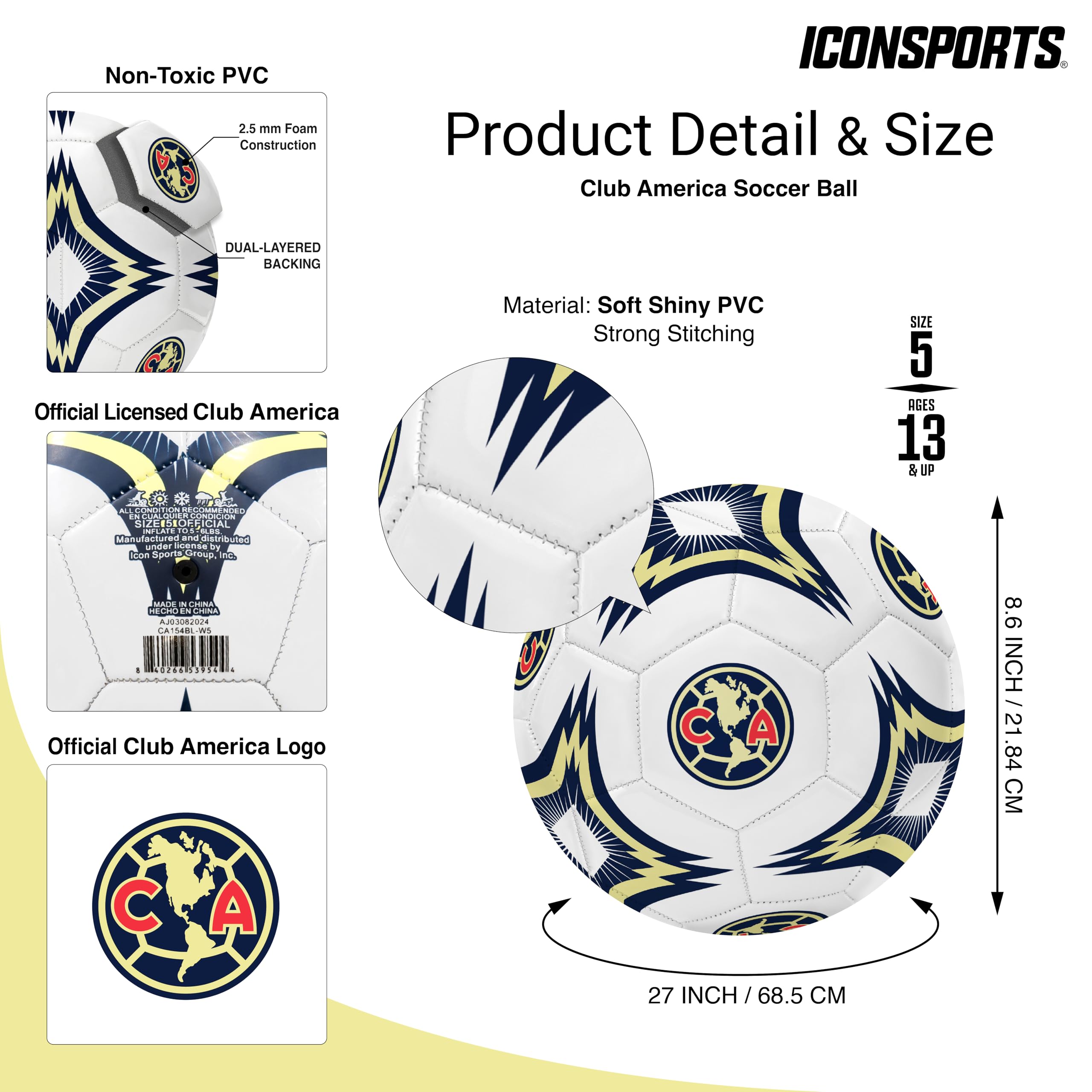 Icon Sports Official Club América Soccer Ball