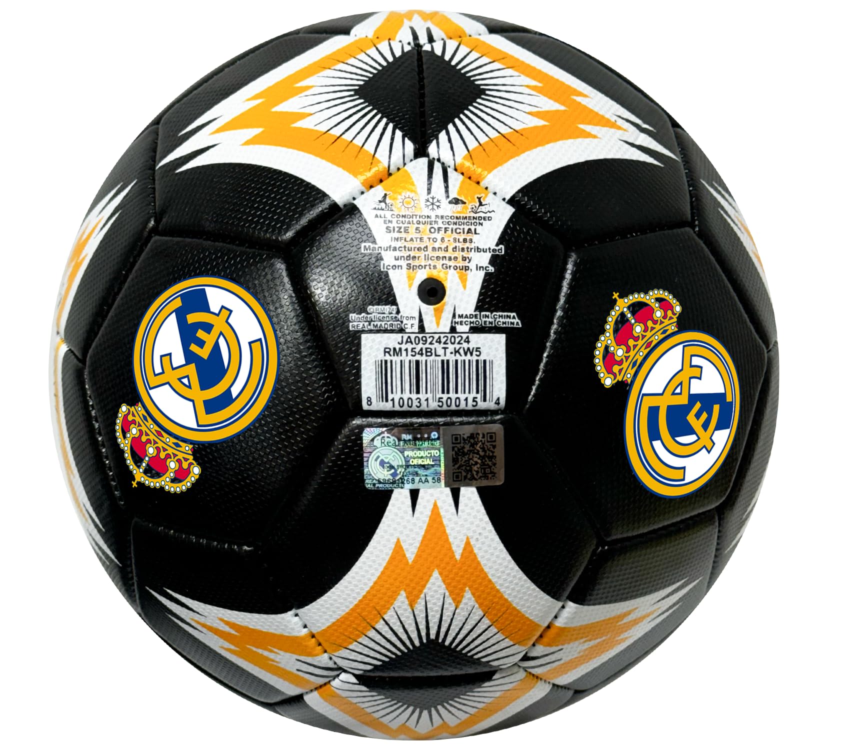 Icon Sports Real Madrid Soccer Ball, for All Ages - Size 2,4 and 5, Licensed R. Madrid Black Ball