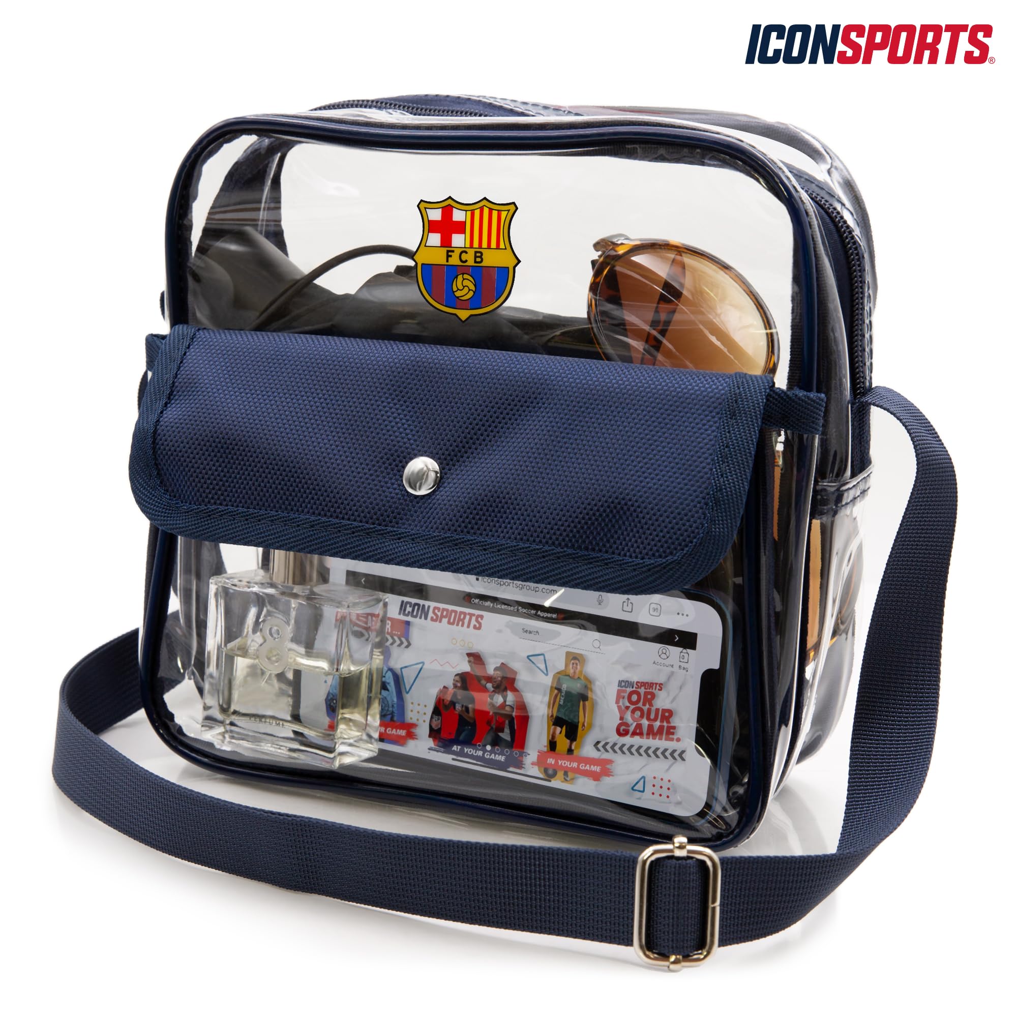 Icon Sports Officially Licensed Stadium-Approved Clear Crossbody Bag with Zipper and Side Pocket