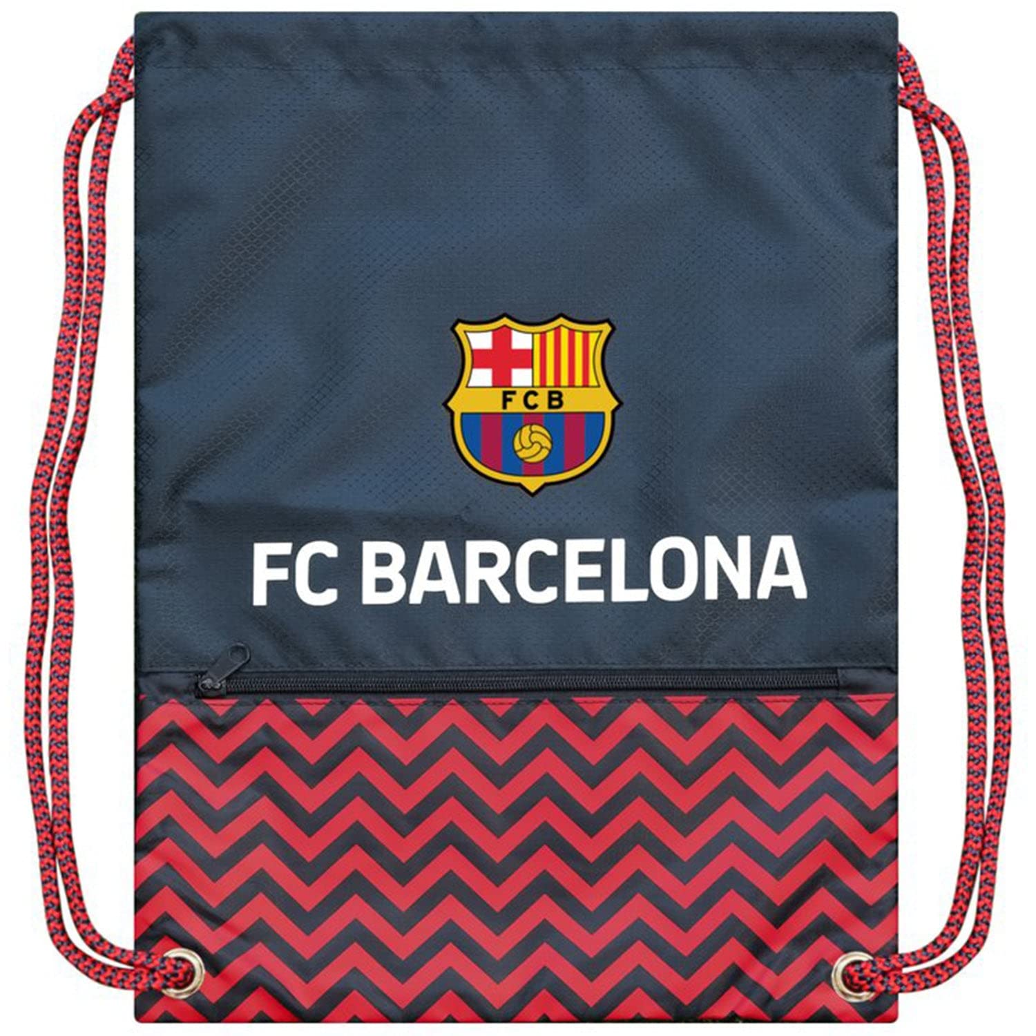Icon Sports Soccer Club Team Logo Cinch Bag (FC Barcelona, Zig-Zag Navy)