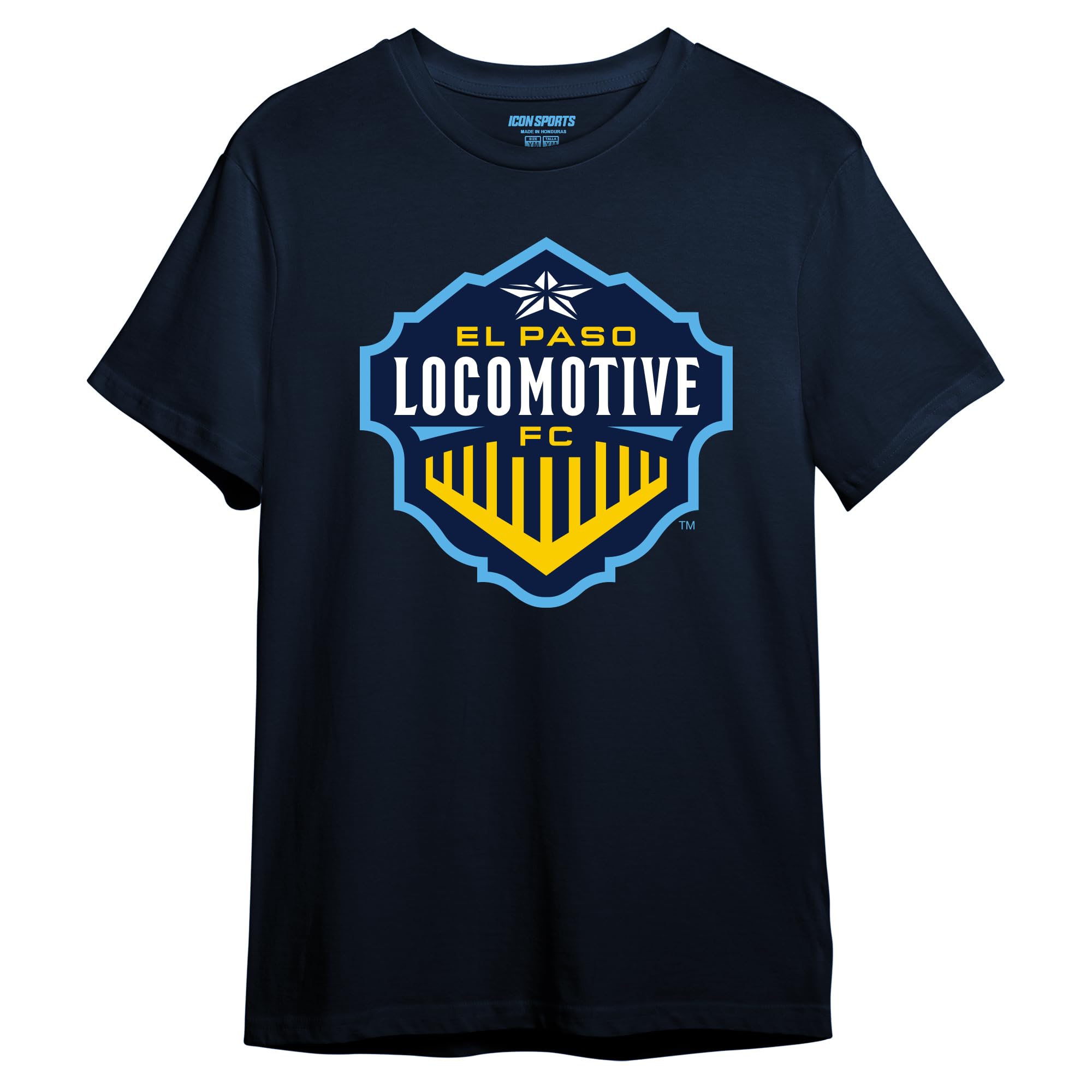 Icon Sports Youth Kids USL Soccer Club Graphic Print Logo Short Sleeve Cotton T-Shirt | El Paso Locomotives, Navy, Small