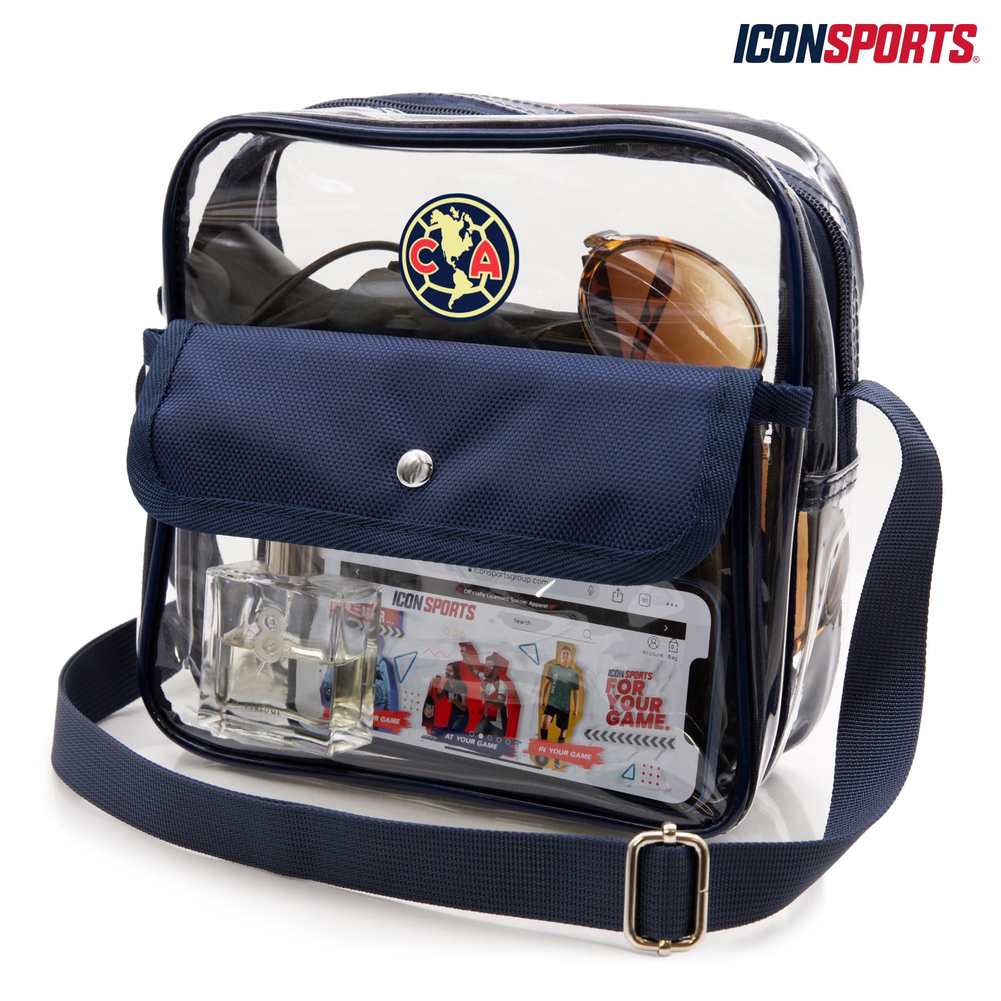 Icon Sports Officially Licensed Stadium-Approved Clear Crossbody Bag with Zipper and Side Pocket