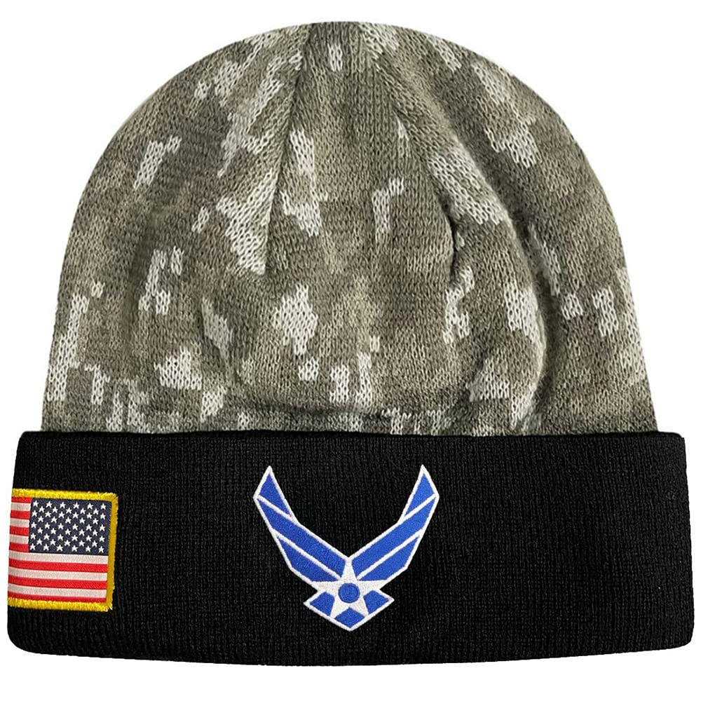 Icon Sports U.S. Military Beanie – Official Embroidered Flag Patch Warm Winter Knit Cap Adult Unisex Hats for Men Women (U.S. Air Force/Black Digital Camo, One Size)