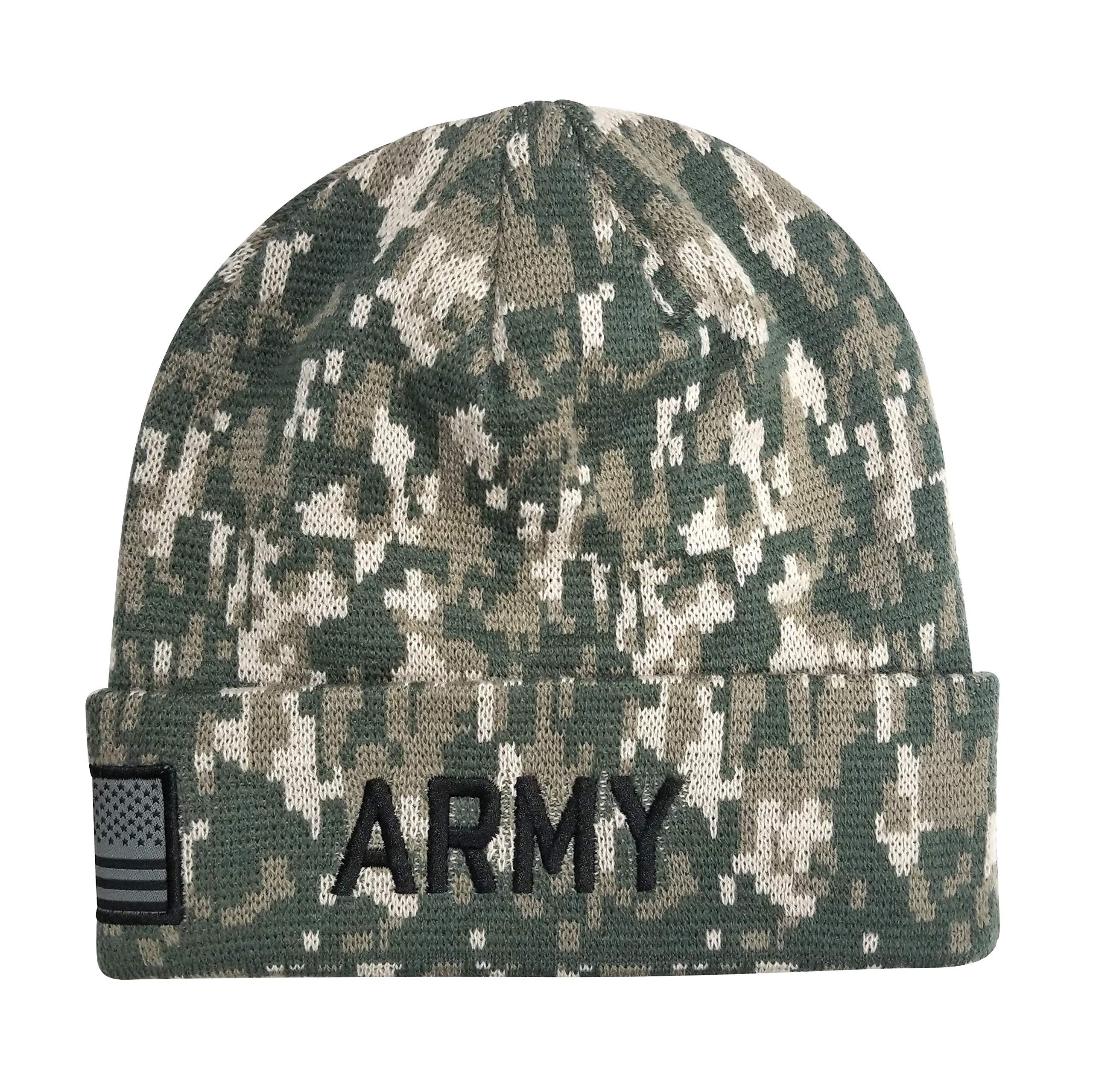 Icon Sports U.S. Army Beanie – Official Military Camo Camouflage Embroidered Flag Patch Warm Winter Cuffed Knit Cap Adult Unisex Hats for Men Women