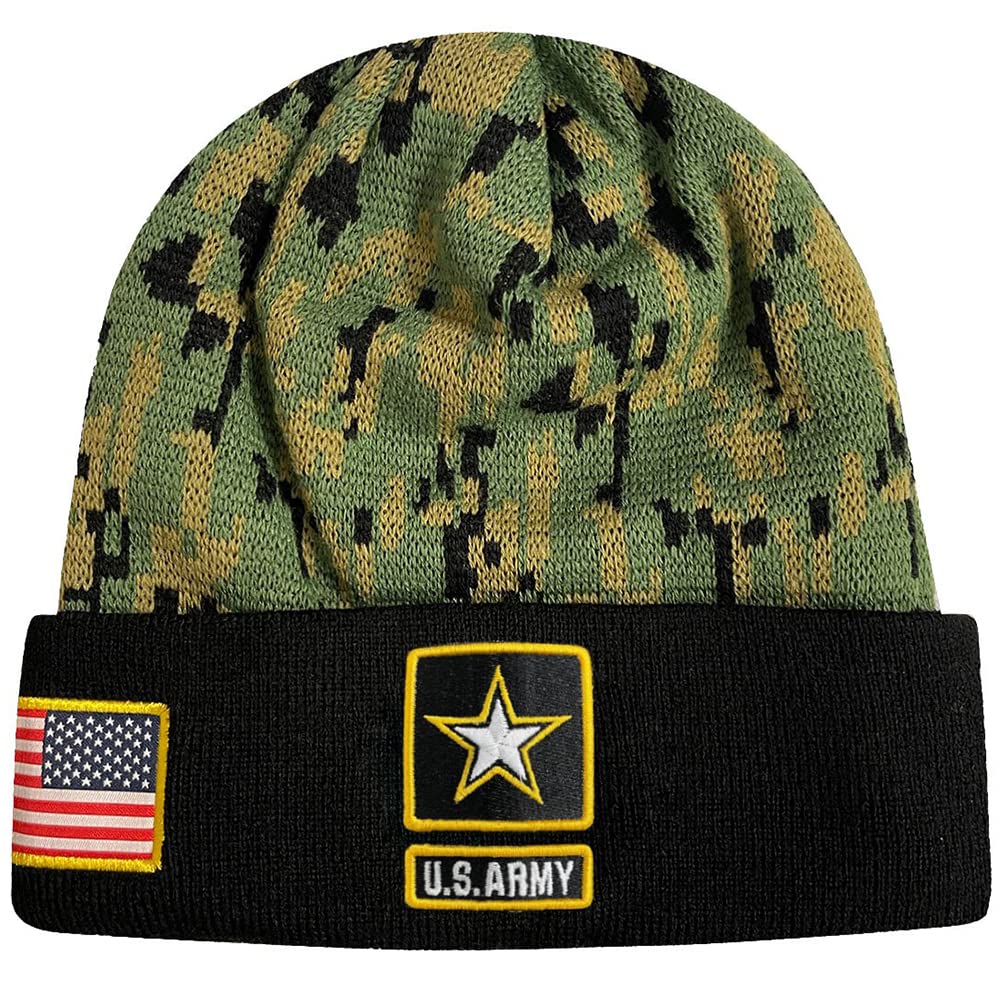 Icon Sports U.S. Military Beanie – Official Embroidered Flag Patch Warm Winter Knit Cap Adult Unisex Hats for Men Women (U.S. Army/Black Digital Camo, One Size)