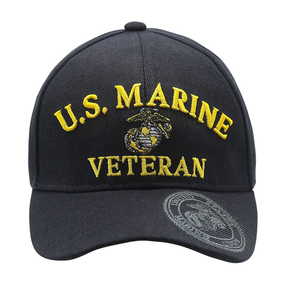 Icon Sports U.S. Military Adult Veterans Acrylic Hat Cap | U.S. Marines Vet | Black