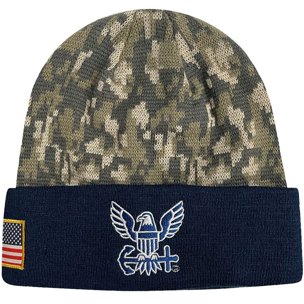 Icon Sports U.S. Military Beanie – Official Embroidered Flag Patch Warm Winter Knit Cap Adult Unisex Hats for Men Women (U.S. Navy/Black Digital Camo, One Size)