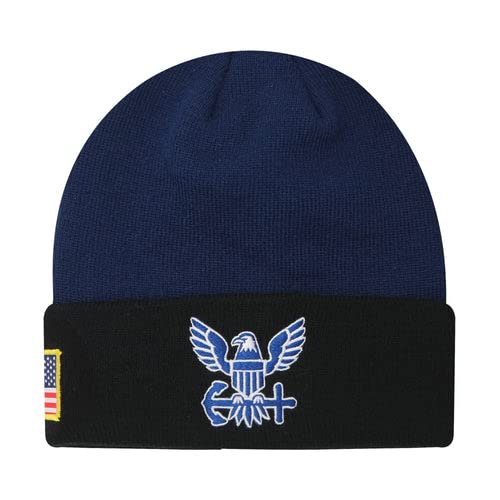 Icon Sports U.S. Military Beanie – Official Embroidered Flag Patch Warm Winter Knit Cap Adult Unisex Hats for Men Women | U.S. Navy, Blue, One Size