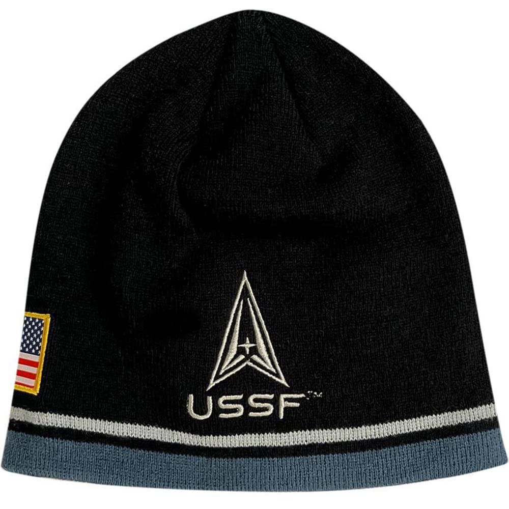 Icon Sports U.S. Military Beanie – Official Embroidered Flag Patch Warm Winter Knit Cap Adult Unisex Hats for Men Women (U.S. Space Force/Black, One Size)
