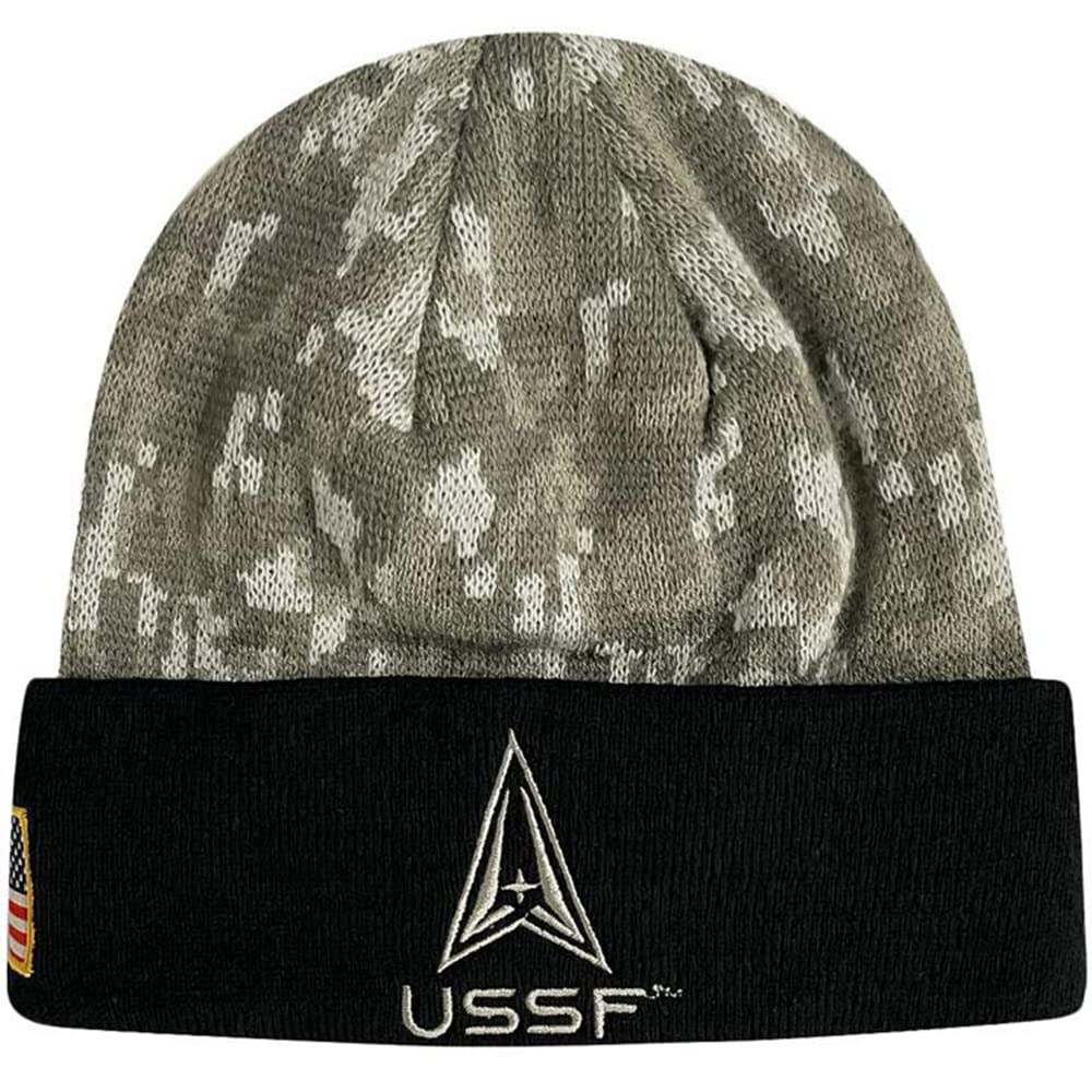 Icon Sports U.S. Military Beanie – Official Embroidered Flag Patch Warm Winter Knit Cap Adult Unisex Hats for Men Women (U.S. Space Force/Black Digital Camo, One Size)