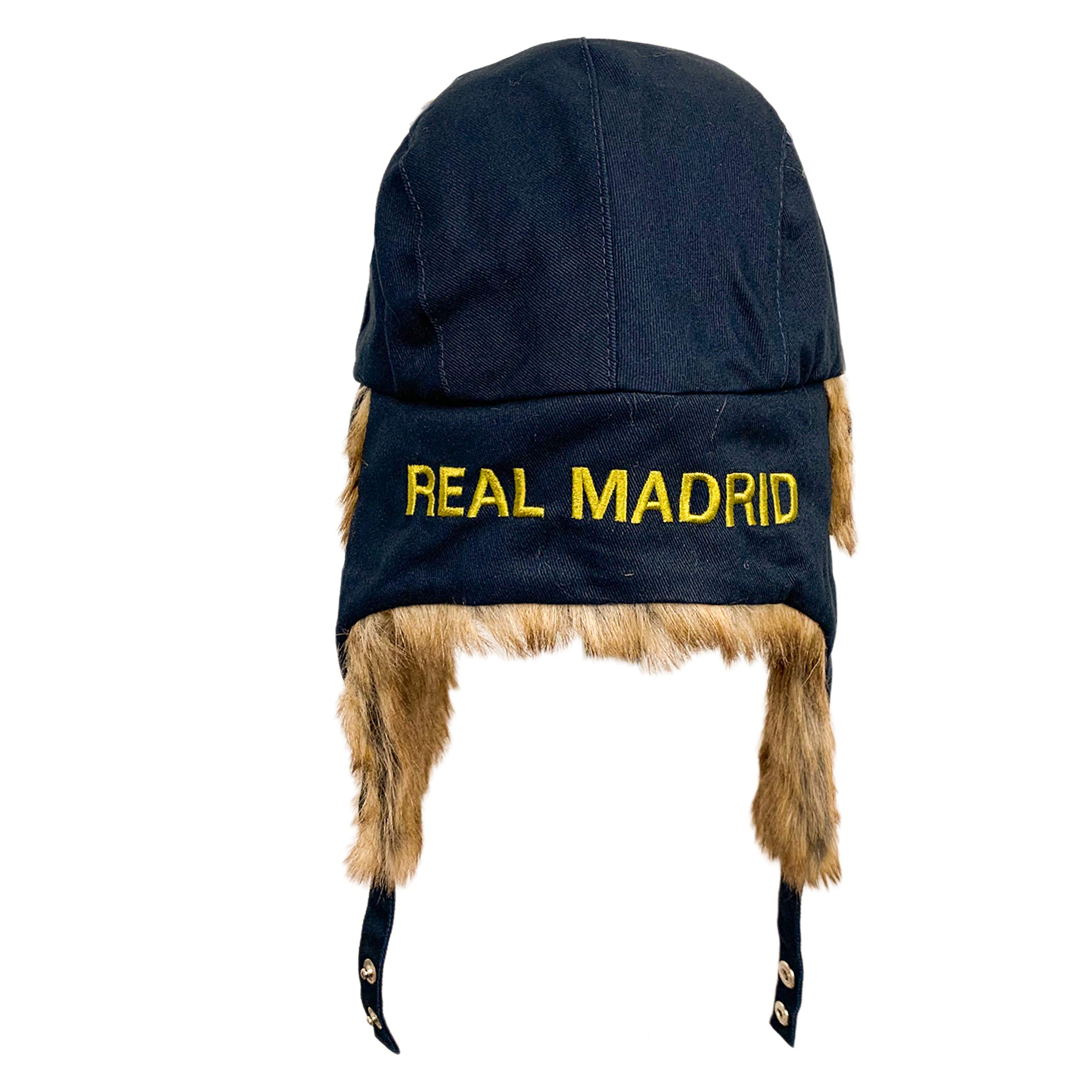 Real Madrid Trapper Hat, Licensed Real M. Faux Fur & Ear Flaps, Snow Hat for Hunting, Skiing & Cold Weather Activities