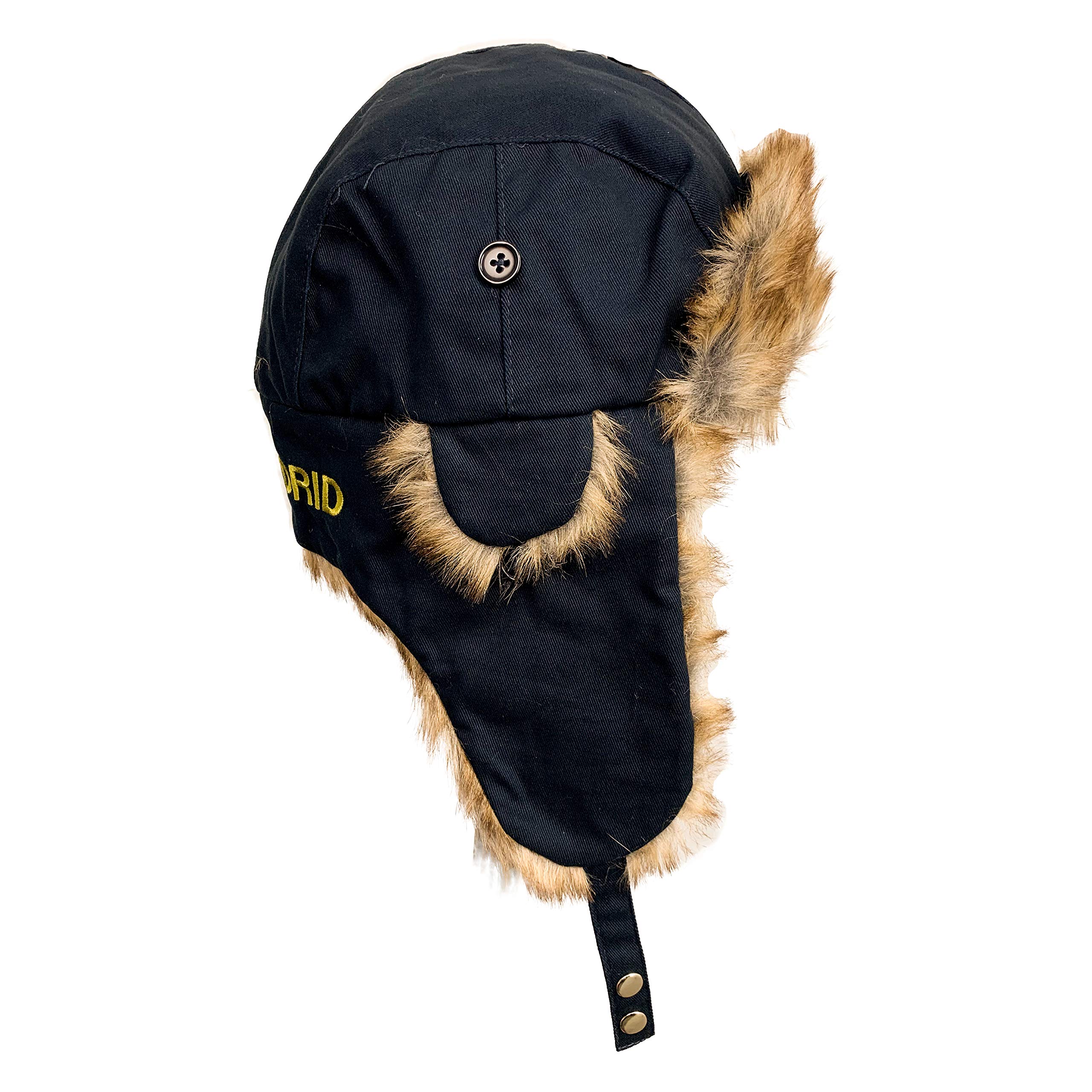 Real Madrid Trapper Hat, Licensed Real M. Faux Fur & Ear Flaps, Snow Hat for Hunting, Skiing & Cold Weather Activities