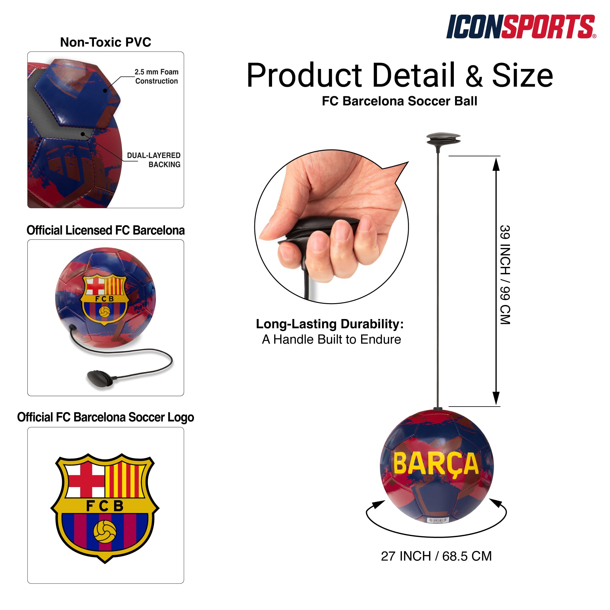 Icon Sports Official Licensed International Clubs Size 5 Training Soccer Ball | FC Barcelona, Navy